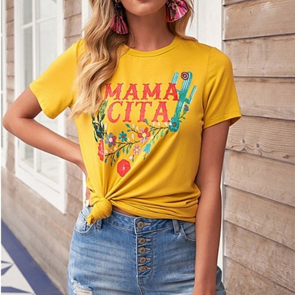 Yellow Mamacita Crewneck Graphic Shortsleeve Tee